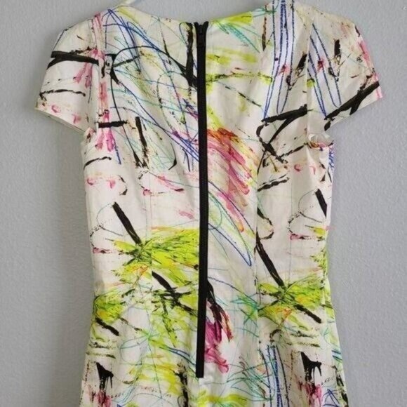 Milly of NY Multi Color Scribble Sheath Cocktail Mini Dress Size 2 Cap Sleeve - Picture 5 of 10